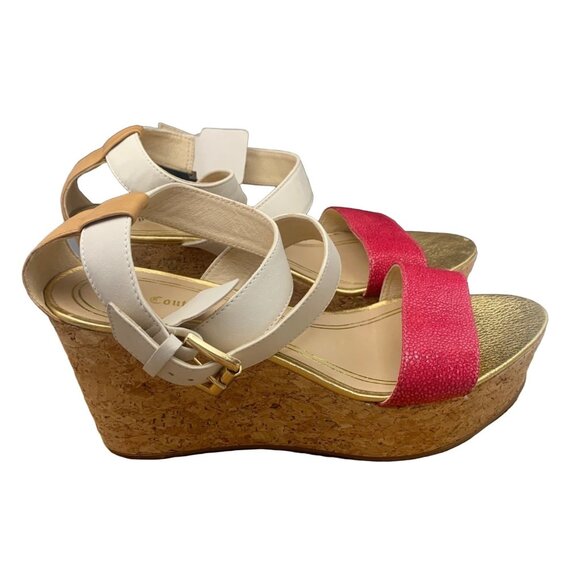 Juicy Couture Wedge Sandals Size 9 M Pink White Platform Cork High Heels - Picture 6 of 7